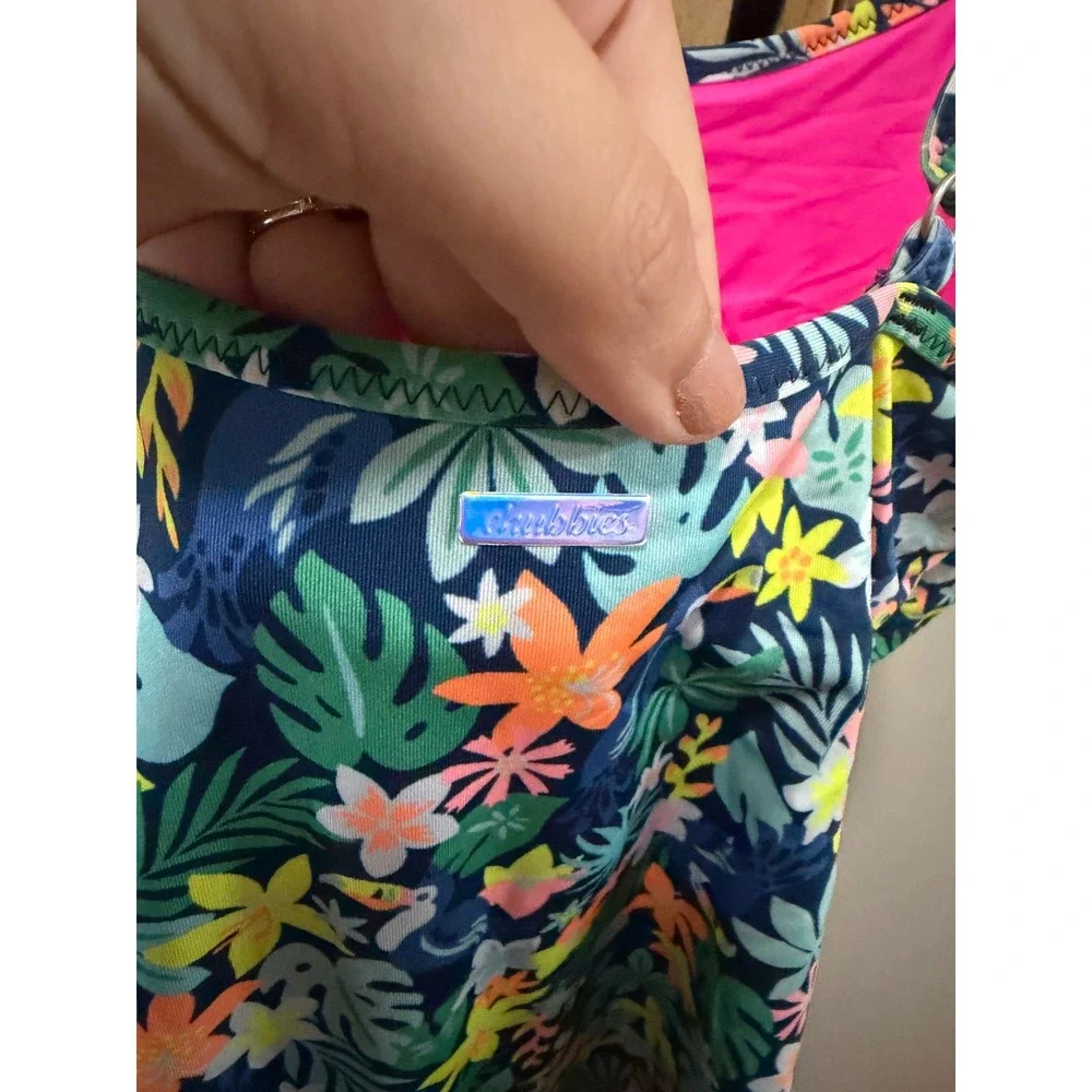Chubbies Womens Tropical Floral One Piece Swimsuit Navy Pink Medium